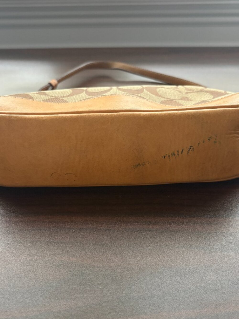 Vintage Coach Signature Demi Bag Jacquard Tan Leather Baguette 6094 Y2K - Picture 2 of 9
